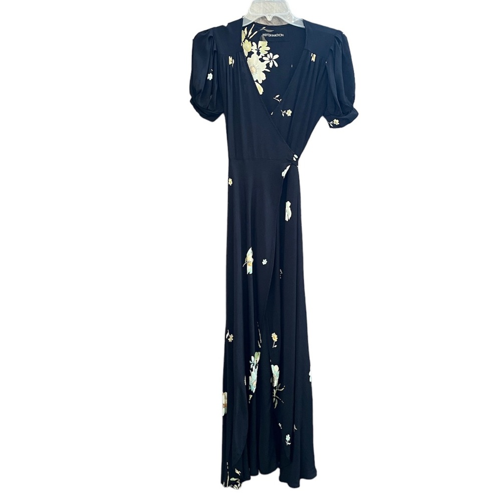 Reformation Black Floral Wrap Dress Size XS/S